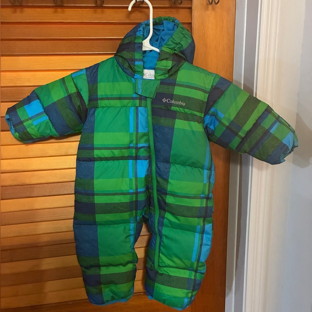 Columbia Down Puffer Plaid Snowsuit- size 12 months